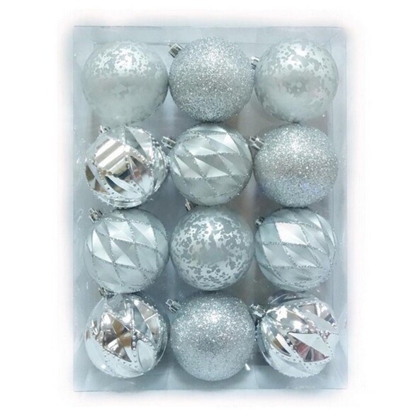 Home Depot Boxed Shatter Resistant Ball Ornaments Silver  3 Inches 12 Piece - Picture 1 of 4